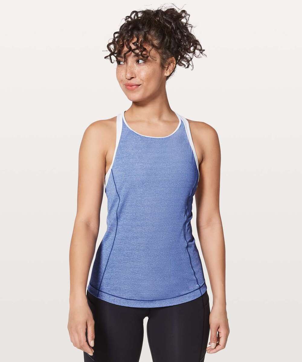 Lululemon Time To Sweat Tank Heathered Moroccan Size 4 Blue / White